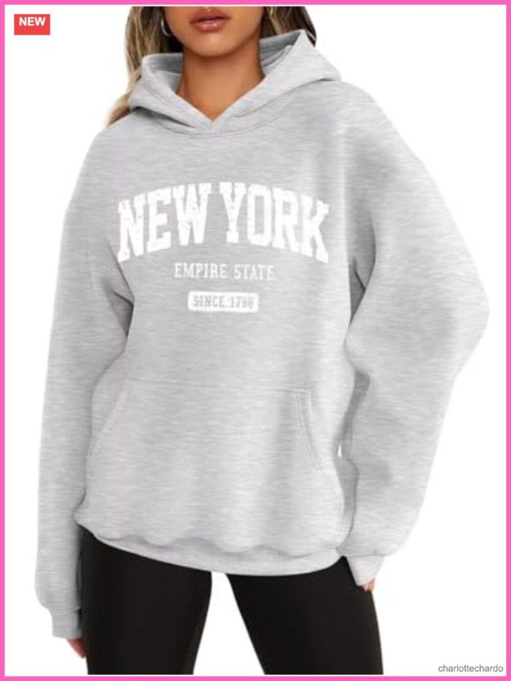 Oversized Graphic Print Fleece Hoodie with Pocket